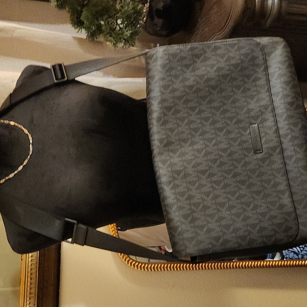 Great Deal! Michael Kors Monogram Black and Gray Messenger Bag